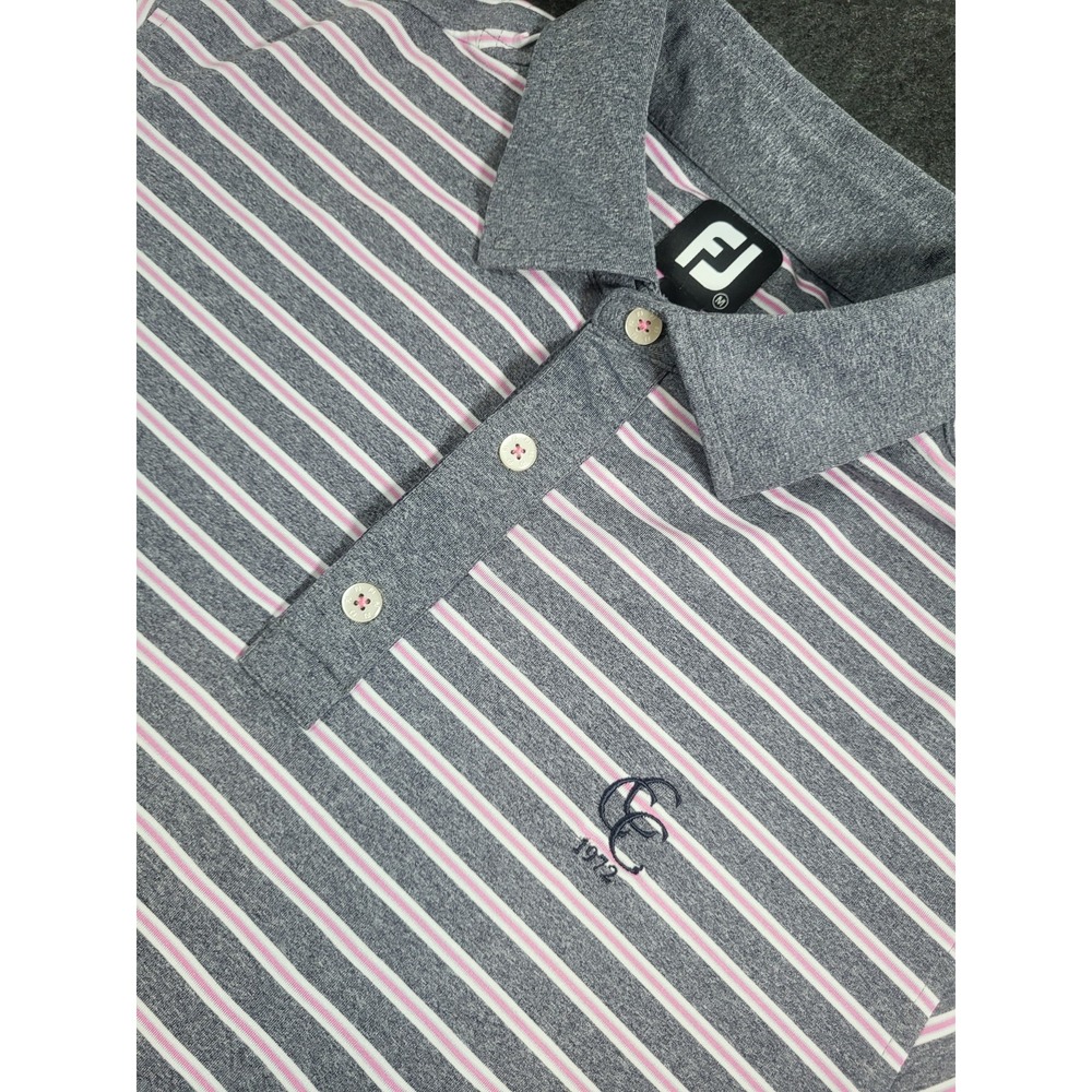 FootJoy Golf Polo Men's M FJ Performance Pink Gray Striped CCC Logo